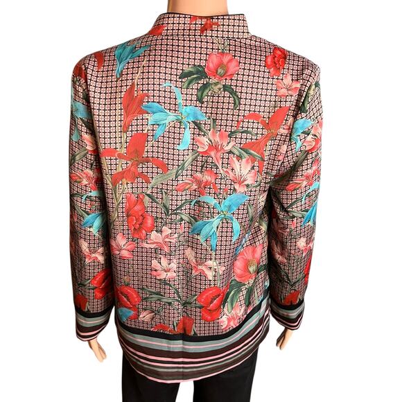 Zara Woman Asian Inspired Kimono Jacket Small Floral Quiet Luxury Silky Preppy - Picture 5 of 6